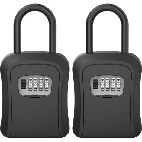 Coffre-fort à clés, boîte de rangement sécurisée, combinaison à 4 chiffres, boîte à clés portable/murale (noir, lot de 2)