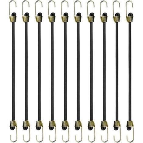 Elastische Bungee-Seile mit Haken, 10 Stück, 24 cm kurze, verstellbare Seile mit Karabinerhaken, Mini-Bungee-Seile für Planen und Gepäck (1/5)