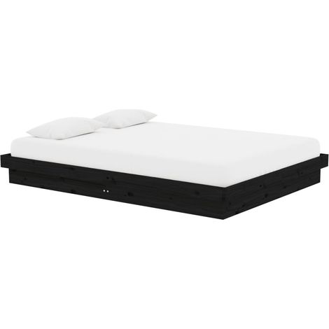 vidaXL Cadre de lit sans matelas noir bois massif (1/5)