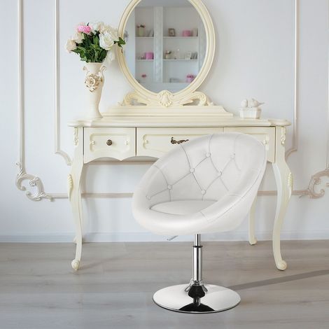 Chaise Pivotante Ronde à Dossier Capitonné Chaise d'Appoint Réglable en Hauteur Chaise de Bar avec Cuir Pu et Base Chromée Blanc Maison Chic (1/5)