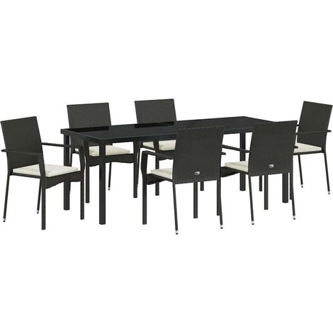 Maison Exclusive - Set da Pranzo per Giardino con cuscino 7 pcs Nero polyrattan (1/5)