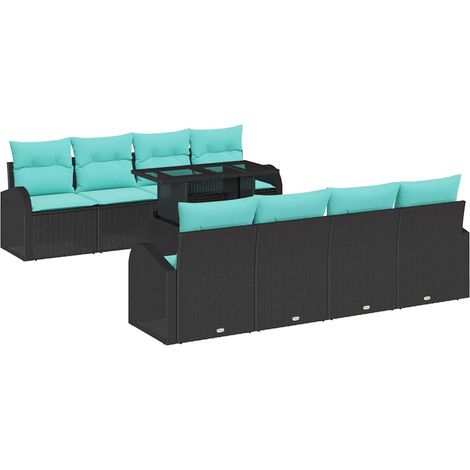 Garden Sofa Set 9 pcs Black Poly Rattan vidaXL (1/5)