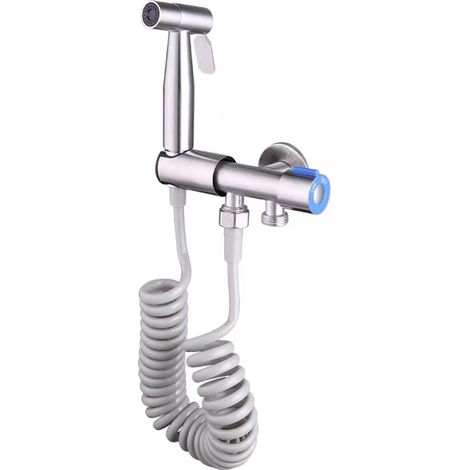 Rociador de bidé portátil de 2 funciones, alta presión, manguera, acero inoxidable para inodoro, pañales lavables, baño (1/5)