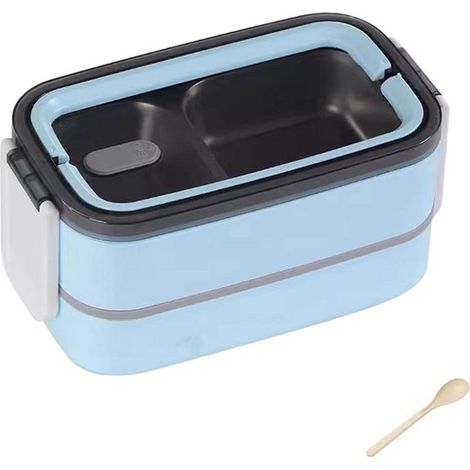 Fiambrera Bento de doble capa (1400 ml)，Acero inoxidable，Incluye juego de cubiertos，Ideal para el desayuno，Fácil de transportar (1/5)
