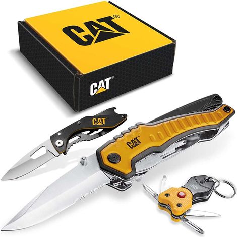 Caterpillar Utensili - Set regalo multifunzionale, 2 coltelli e portachiavi CT240125 (1/2)