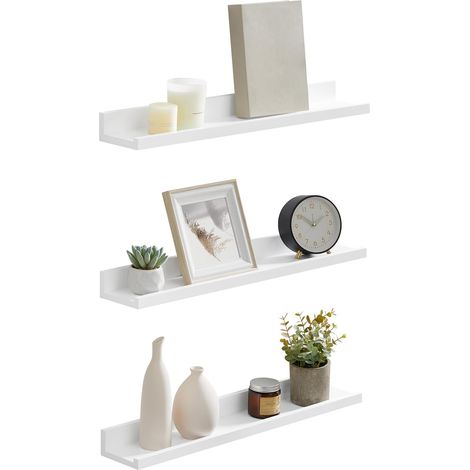 Étagère Murale Suspendue, Lot de 3, Décoration Salon, Longueur 60 cm, Tablette Flottante, pour Cadres Photo, Salon, Bureau, Salle de Bain, Cuisine, Blanc LWS061W01 (1/5)