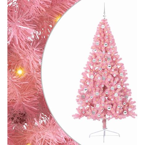 Künstlicher vorbeleuchteter Weihnachtsbaum Rosa 210 cm PVC vidaXL