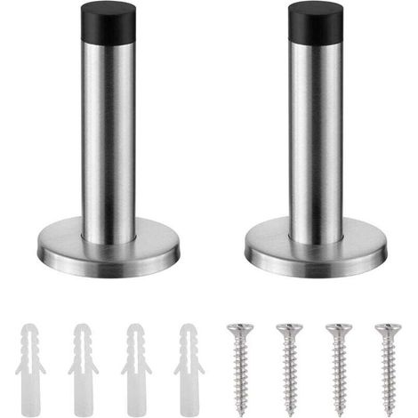 Stop Porte Robuste pour Plinthes - Lot de 2 Bloc Porte - Butee de Porte Murale en Acier Inoxydable avec Pointe en Caoutchouc - Butoir (1/4)