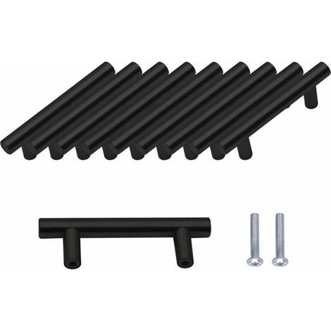 Lot de 10 poignées de porte noires en acier inoxydable de 64 mm pour meubles et placards, avec vis. (1/5)
