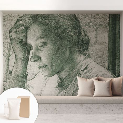 Tapete Vliestapete mit Kleber - Wanddekoration - Wandfolie - 3D Tapete Wand - Wohnungsdeko Nachdenkliche Frau 208x146 cm (1/5)