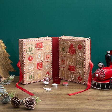 Web2O Calendrier De L'Avent De Noël, Coffret 24 Bougies Et Surprises Parfumées, Design Traditionnel Rouge Et Kraft, Décorations Festives De Noël (1/5)