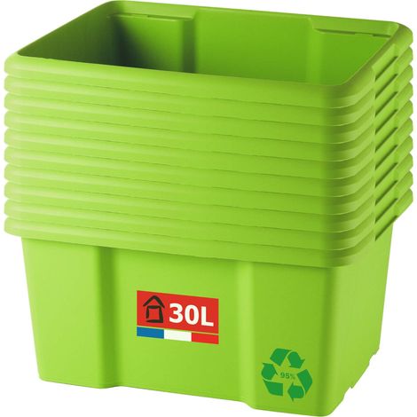 Bac de rangement plastique 30L, x10, vert, L.46,5xl.36,5x H23cm (1/5)