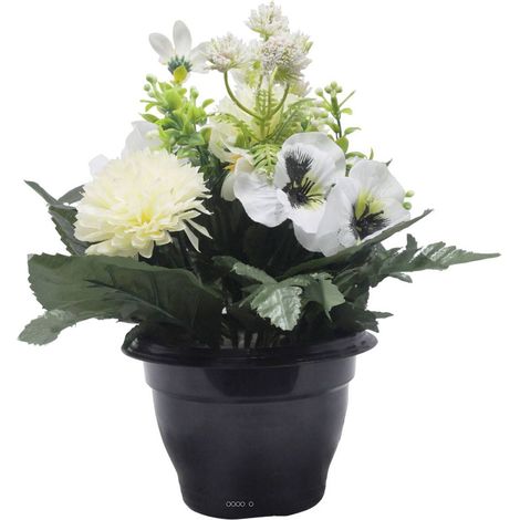 Pot de Chrysantheme, pensée et mini fleurs artificiels pour la Toussaint Crème - couleur: Crème (1/3)