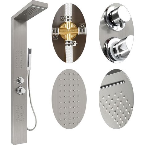 – Colonne de douche hydromassante en acier inoxydable – 4 modes de jets – Dimensions 130 x 47 x 15 cm – Longueur du tube 150 cm (1/5)