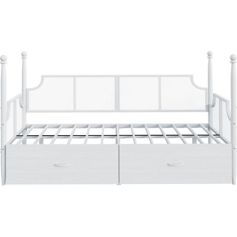 Cama diván de metal 90 x 200 cm con 2 cajones, estilo vintage, blanca (1/5)