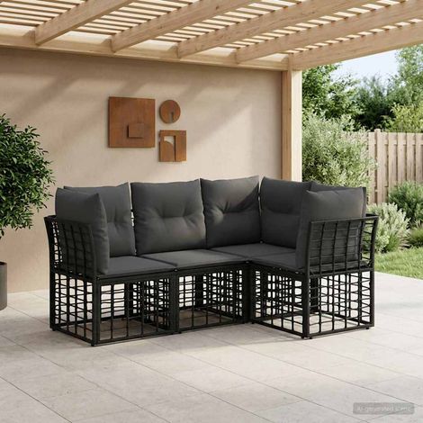 vidaXL  Outdoor Sofa Set  Black Poly Rattan