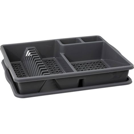 Geschirrabtropfgestell – 1-stufig – Kunststoff – Geschirrtrocknen – Küche – Grau – 38 x 47,5 x 9 cm (1/5)