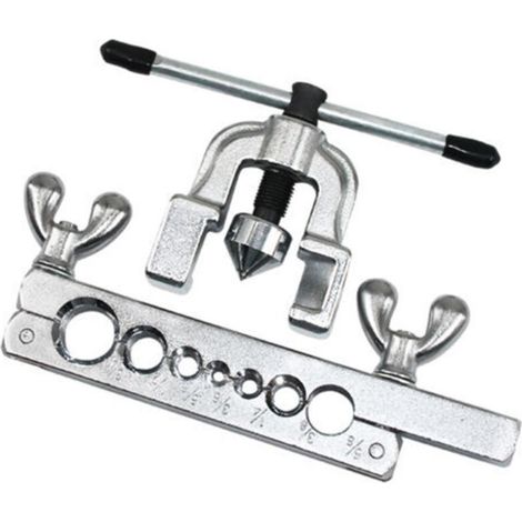 Flaring Tool Set for Tubes, Copper Pipes, Brake Lines, 7 Dies 3/16'', 1/4'', 5/16'', 3/8'', 1/2'', 5/8'', 3/4'' HVAC Kit (1/5)