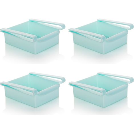 Lot de 4 organisateurs de tiroir de réfrigérateur rétractables, boîtes de rangement avec compartiments coulissants au design unique, support de rangement pour étagère de réfrigérateur.