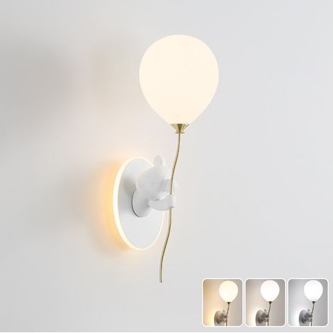 Applique murale avec ampoule, Lampe de chevet Ours Cartoon, Veilleuse avec abat-jour en verre, 3 températures de couleur, 52 cm (gauche) (1/5)