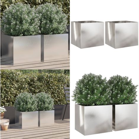 Pflanzkübel 2 Stk. Silbern 32x30x29 cm Edelstahl - Edelstahl Pflanzkübel - Blumentopf Set - Balkonpflanzenkübel - Gartendeko - Outdoor Möbel - Home & Living (1/5)