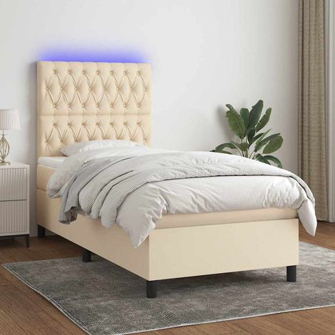 Cama box spring colchón y luces LED tela crema 100x200 cm (1/5)