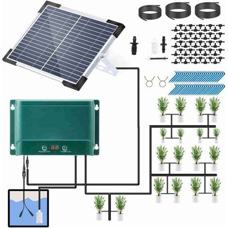 Trywise solar drip irrigation system kit, automatic watering system with 30 operating modes and 7 timer modes (1/4)