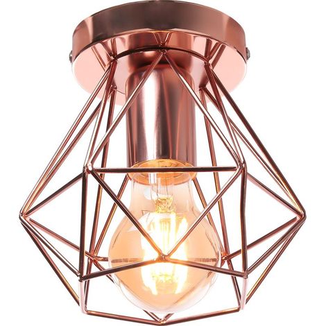 Plafonnier Rétro Lampe De Plafond D'Intérieur Vintage Or Rose Luminaire Plafonnier Cage En Fer Métallique, Pour Cuisine, Bureau (1/5)