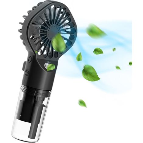 Tragbarer, wiederaufladbarer Mini-Nebelventilator, 4 einstellbare Geschwindigkeiten, batteriebetrieben, für Camping und Reisen (schwarz)