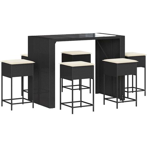 Maison Exclusive - Set Bar da Giardino 7 pz con Cuscini in Polyrattan Nero (1/5)