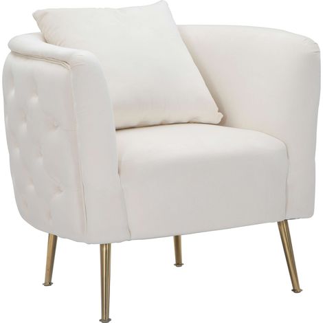 Poltrona Killar, Poltroncina Rivestimento in Velluto, Braccioli, Materiale Struttura in Metallo, 76x74x71h cm Bianco Crema