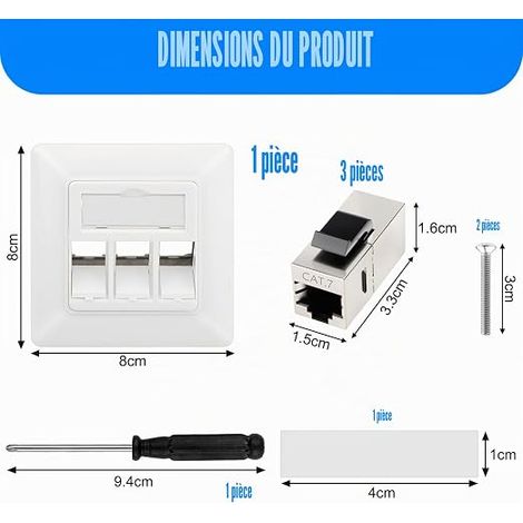 Prise RJ45 Murale 3 Module Keystone RJ45 Cat 7 (1/4)