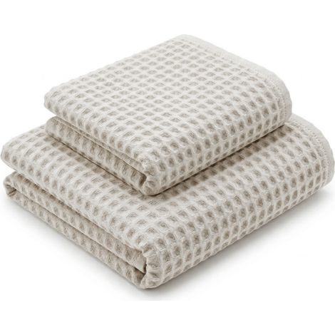 Serviettes en nid d'abeille 100 % coton 330 g/m² Fabriquées en Italie – Ensemble de 2 pièces (60x110 + 40x60) Tex Family – Ivoir