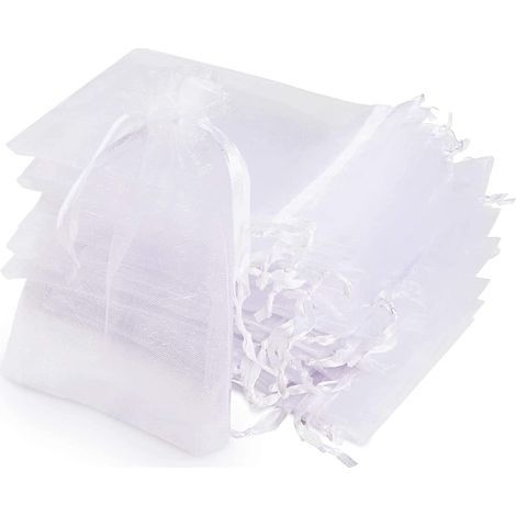 50pcs Sacs Organza,20x30cm Sachets Pochettes Cadeau en Organza avec Rubans Sac à Bijoux Sachets pour Lavande Sacs de Bonbons Faveur Présent Sacs pour Anniversaire Baptême Fête Décoration Mariage,blanc (1/5)