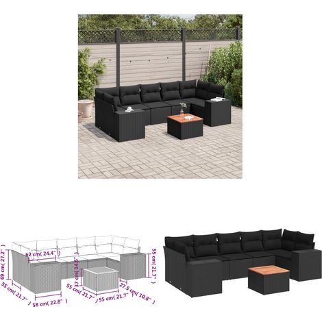 8-tlg. Garten-Sofagarnitur mit Kissen Schwarz Poly Rattan - Gartensorte - Gartenmöbel Set - PE-Rattan Möbel - Outdoor Lounge - Esstischset - Home & Living (1/3)