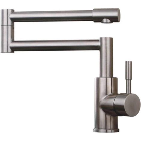 Rubinetto da cucina GETIT in acciaio inox 304, miscelatore monocomando, rotazione a 360°, finitura nichel spazzolato, per lavelli professionali. (1/4)