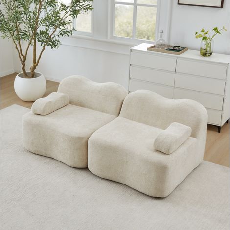 Canapé modular aus Samt Beige, rahmenloses Sofa in Wellenform, ohne Montage, flexibel für 2–4 Personen (1/5)