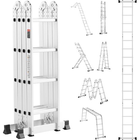 Échelle pliante multifonction 7-en-1, escabeau télescopique 4 marches, hauteur d'accès 4,7 m, charge max 150 kg, usage intérieur/extérieur. (1/5)