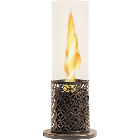 Tolosa - Camino a bioetanolo da tavolo per interni ed esterni ø20 x H49,5 cm, colore nero oro