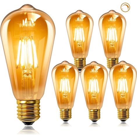 Lot de 6 Ampoule LED Edison E27 Vintage 6W, 60W Équivalent, 600LM Blanc Chaud 2700K, Ampoule à Filament Retro pour Restaurants, Cafés, Bars (1/5)