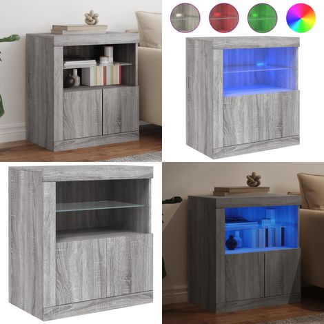 Buffet avec lumières LED sonoma gris 60,5x37x67 cm - Buffet Design Moderne - Meuble Rangement - Luminaire Led Rgb - Décoration Intérieur - Mobilier Salon - Home & Living (1/5)