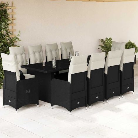 11-tlg. Garten-Bistro-Set mit Kissen Schwarz Poly Rattan (1/5)