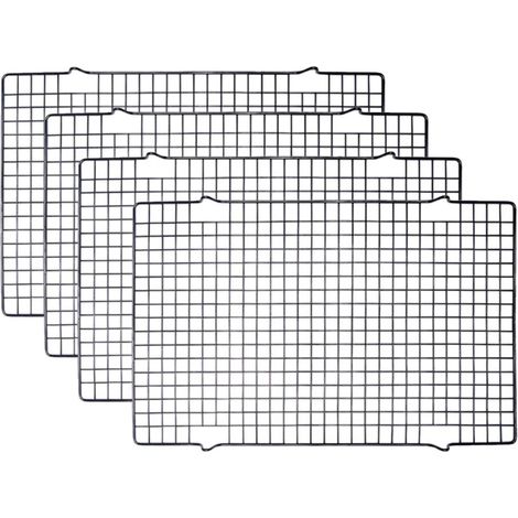 Lot de 4 Grilles de refroidissement, Acier au carbone, Revêtement antiadhésif, Support cuisson, Pour gâteau pizza viande (1/5)