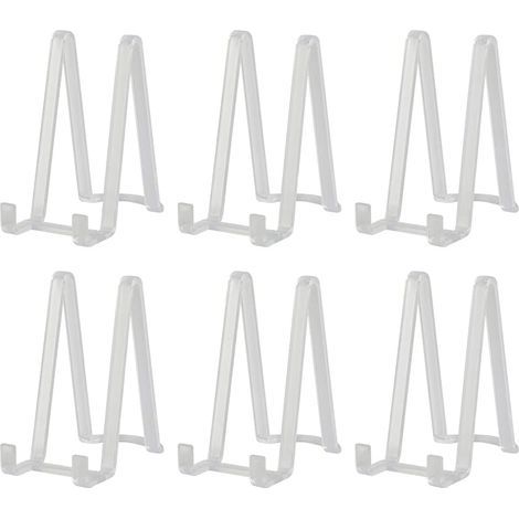 6 Pièces - Chevalet Support Assiette - Porte Cadre Photo - Présentoir Table Plastique Robuste Pour Cuisine Salon Exposition Noir Blanc Transparent 15 cm (1/5)
