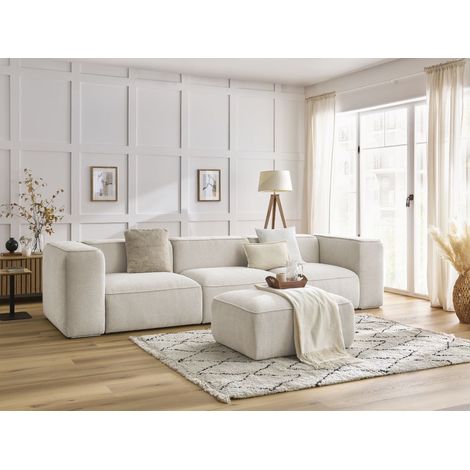 BOBOCHIC - Canapé droit fixe 3 places ZEPHYR avec pouf Blanc (1/5)
