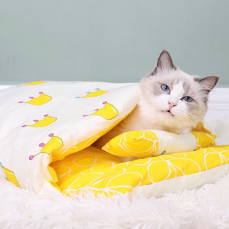 Sac De Couchage Pour Chat - Lit Pour Animal De Compagnie Intérieur - Tapis Doux Avec Coussin Détachable - 45x30 cm - Lavable En Machine (1/5)