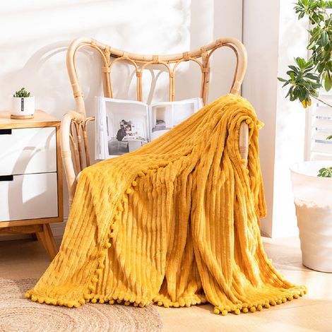 Couverture - Polyester - 60x80 Pouces - Jaune - Pour Canapé Lit Double - 1 Pièce (1/5)