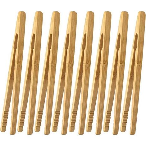 8 pièces, pinces bambou pour grille-pain, 18 cm, pinces à toast en bois naturel, accessoires cuisine réutilisables pour fruits et pains grillés (1/4)
