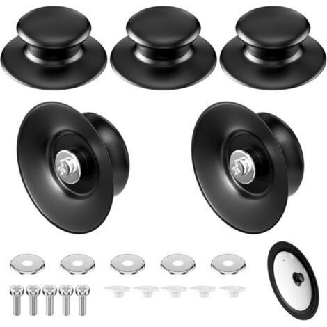 5 PCS poignée couvercle casserole, bouton de couvercles cocotte en fonte universel, Boutons de rechange en bakélite, pot lid handle, Résistants à la chaleur, avec vis, pour Poêle, Marmite