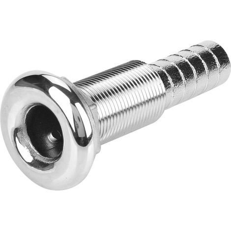 Raccord traversant inox pour tuyau marin, embout cannelé acier inoxydable, vidange coque bateau (1/5)
